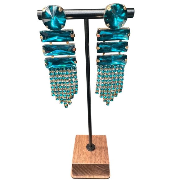 3/$35 Romantic Retro Light Blue Lady Romantic Geometric Rhinestone Glass Earring - Picture 3 of 6